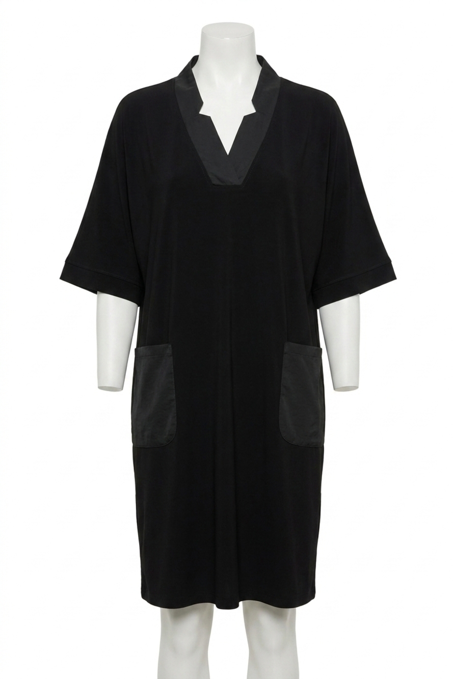 NEW JOSEPH RIBKOFF notched v-neck half sleeve shift dress in black